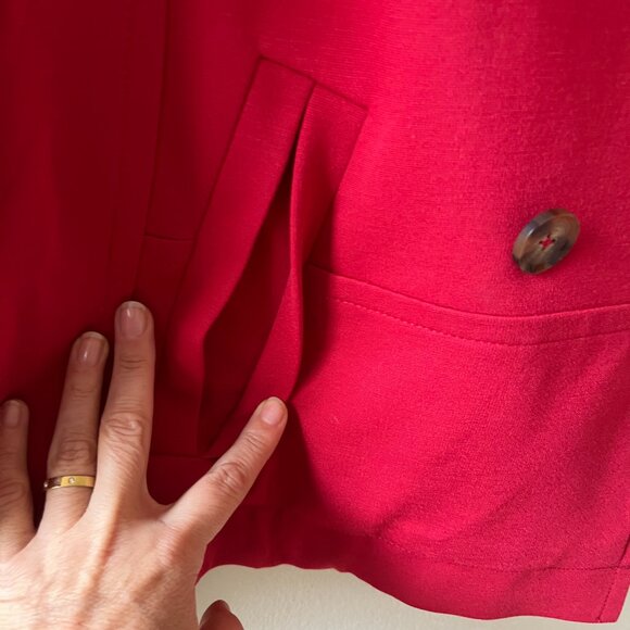 Chicos Sz L Faux Fur Red Pea Coat Jacket Cross Button Lined Long Sleeves - Picture 6 of 7